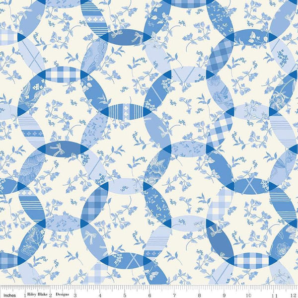 Image of Penelope Cheater Print Cream quilting cotton fabric by My Mind&#39;s Eye for Riley Blake Designs. Features flowers on a white background. Cute Little Fabric Shop