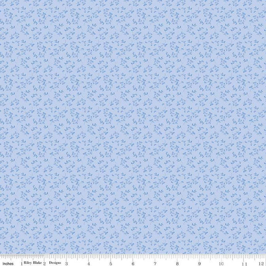 Image of Penelope Mini Stems Sky quilting cotton fabric by My Mind's Eye for Riley Blake Designs. Features flowers on a blue background. Cute Little Fabric Shop