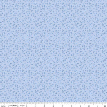 Image of Penelope Mini Stems Sky quilting cotton fabric by My Mind's Eye for Riley Blake Designs. Features flowers on a blue background. Cute Little Fabric Shop
