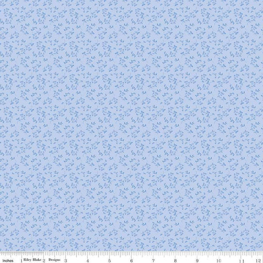 Image of Penelope Mini Stems Sky quilting cotton fabric by My Mind's Eye for Riley Blake Designs. Features flowers on a blue background. Cute Little Fabric Shop