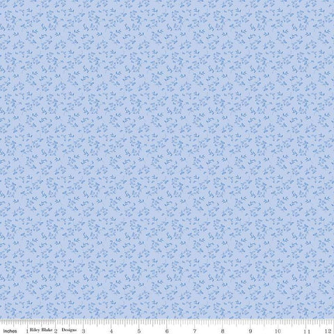 Image of Penelope Mini Stems Sky quilting cotton fabric by My Mind&#39;s Eye for Riley Blake Designs. Features flowers on a blue background. Cute Little Fabric Shop