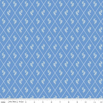 Image of Penelope Diamonds Blue quilting cotton fabric by My Mind's Eye for Riley Blake Designs. Features diamonds on a blue background. Cute Little Fabric Shop