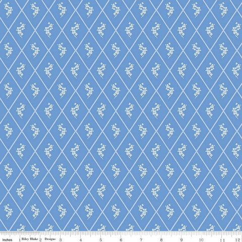 Image of Penelope Diamonds Blue quilting cotton fabric by My Mind&#39;s Eye for Riley Blake Designs. Features diamonds on a blue background. Cute Little Fabric Shop
