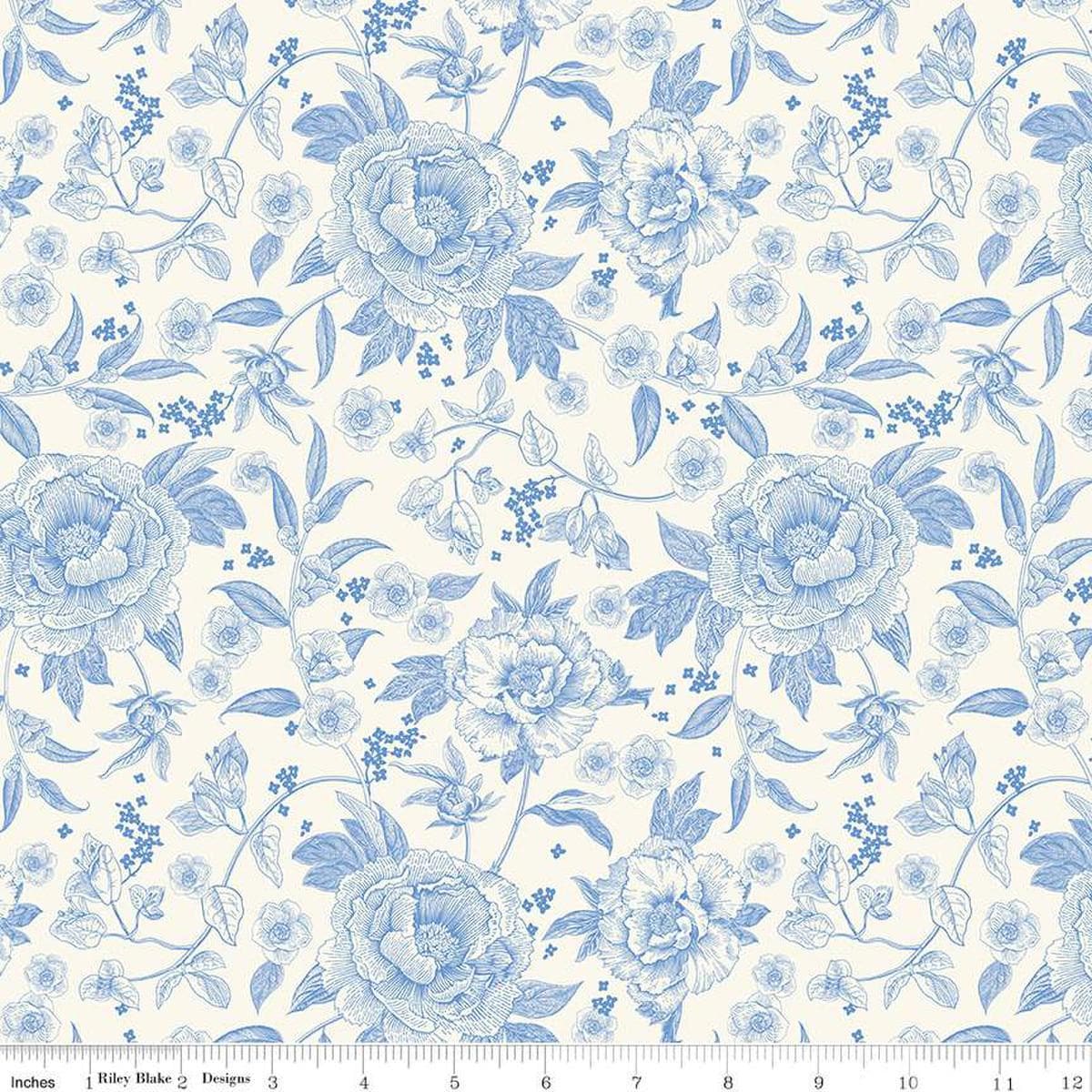 Image of Penelope Main Cream quilting cotton fabric by My Mind's Eye for Riley Blake Designs. Features flowers on a white background. Cute Little Fabric Shop