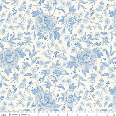 Image of Penelope Main Cream quilting cotton fabric by My Mind&#39;s Eye for Riley Blake Designs. Features flowers on a white background. Cute Little Fabric Shop