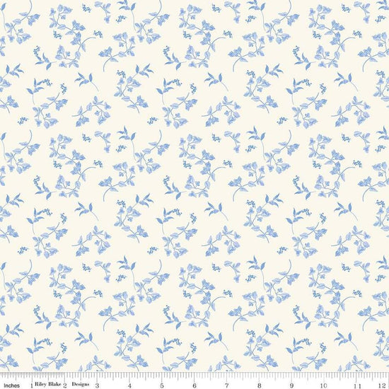 Image of Penelope Stems Cream quilting cotton fabric by My Mind's Eye for Riley Blake Designs. Features flowers on an off-white background. Cute Little Fabric Shop