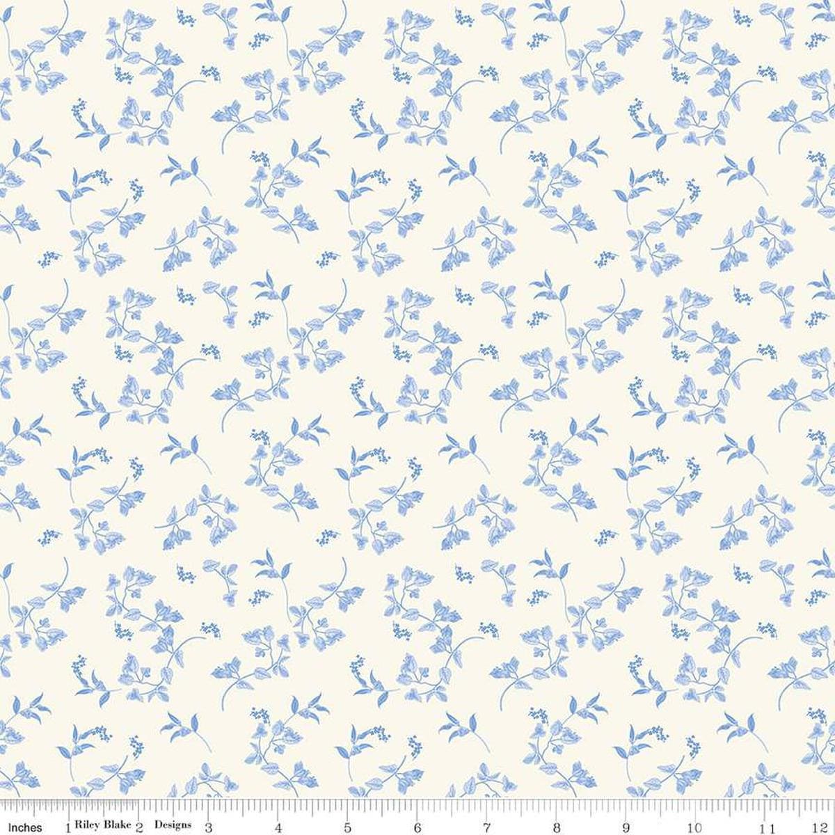 Image of Penelope Stems Cream quilting cotton fabric by My Mind's Eye for Riley Blake Designs. Features flowers on an off-white background. Cute Little Fabric Shop