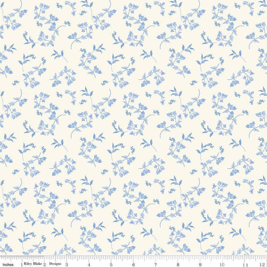 Image of Penelope Stems Cream quilting cotton fabric by My Mind's Eye for Riley Blake Designs. Features flowers on an off-white background. Cute Little Fabric Shop