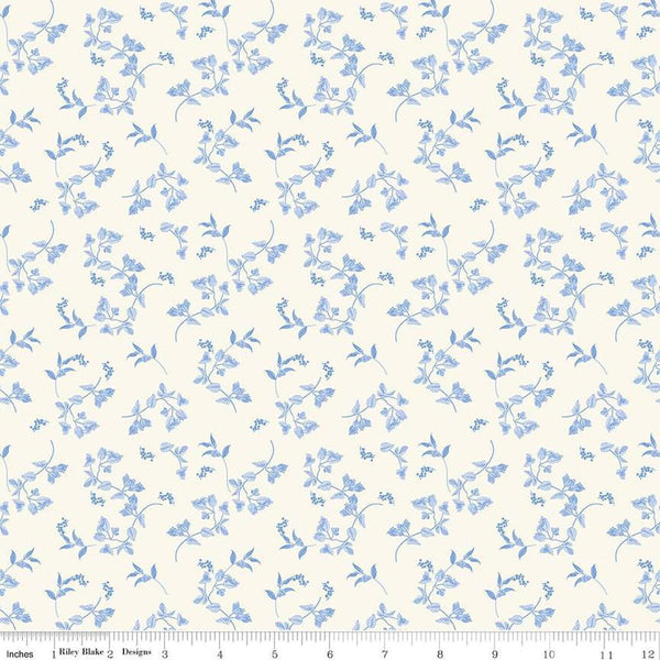 Image of Penelope Stems Cream quilting cotton fabric by My Mind&#39;s Eye for Riley Blake Designs. Features flowers on an off-white background. Cute Little Fabric Shop