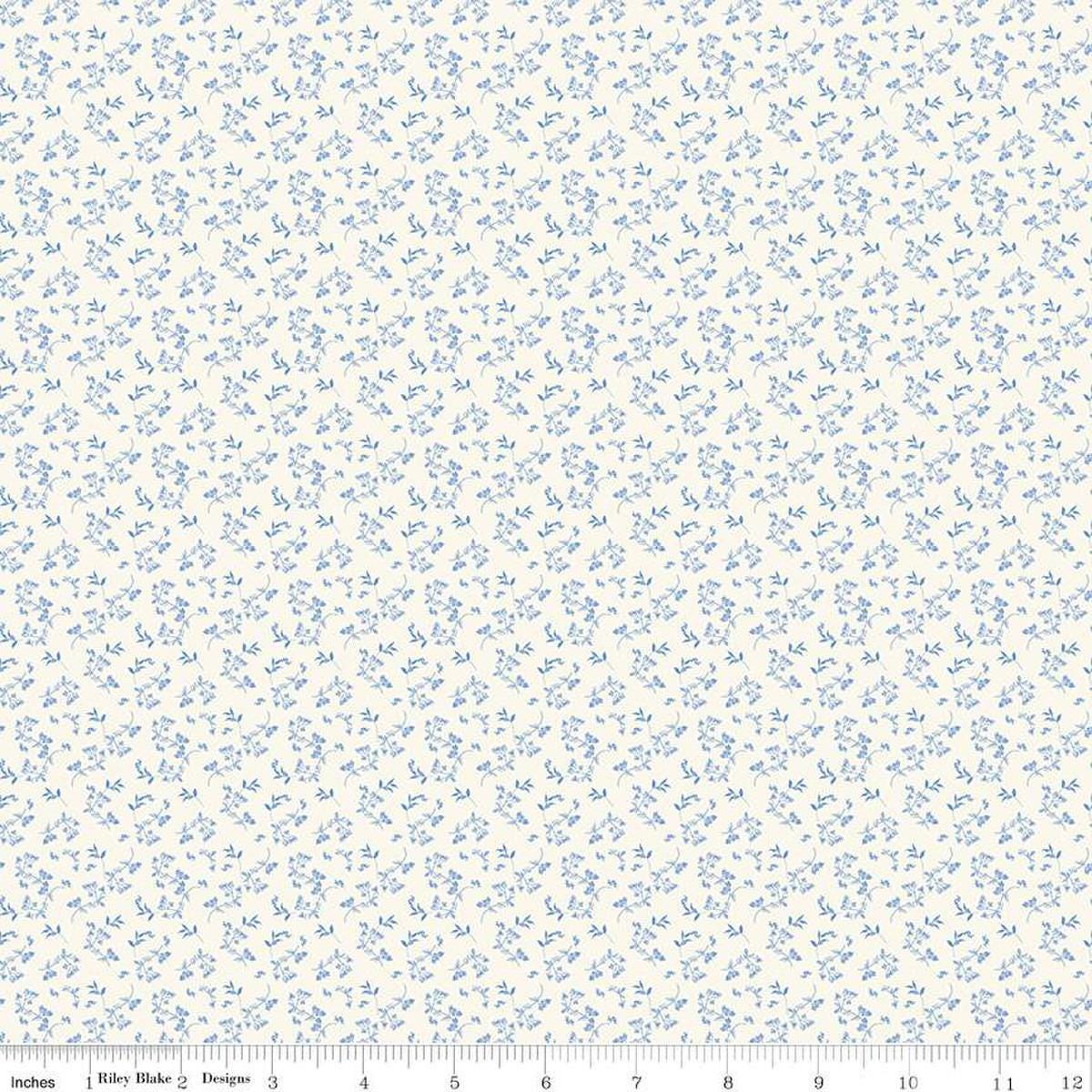 Image of Penelope Mini Stems Cream quilting cotton fabric by My Mind's Eye for Riley Blake Designs. Features flowers on a white background. Cute Little Fabric Shop