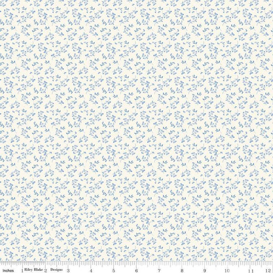 Image of Penelope Mini Stems Cream quilting cotton fabric by My Mind's Eye for Riley Blake Designs. Features flowers on a white background. Cute Little Fabric Shop