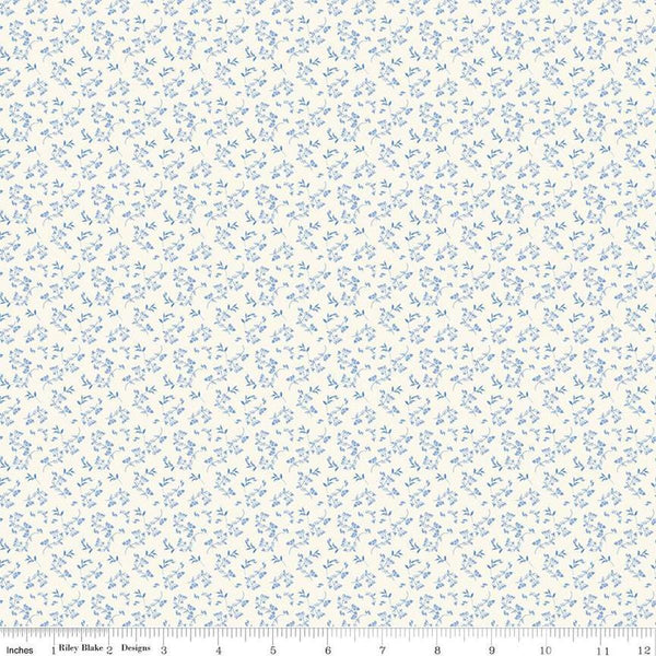 Image of Penelope Mini Stems Cream quilting cotton fabric by My Mind&#39;s Eye for Riley Blake Designs. Features flowers on a white background. Cute Little Fabric Shop