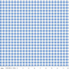 Image of Penelope Gingham Cream quilting cotton fabric by My Mind's Eye for Riley Blake Designs. Features plaid on a blue background. Cute Little Fabric Shop