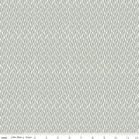 Image of the Evening on the Prairie Geo Leaves Green quilting cotton fabric by Modern Prairie for Riley Blake Designs. Features leaves on a green background. Cute Little Fabric Shop