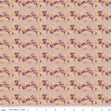 Image of the Evening on the Prairie Prairie Berries Blush quilting cotton fabric by Modern Prairie for Riley Blake Designs. Features leaves on a pink background. Cute Little Fabric Shop