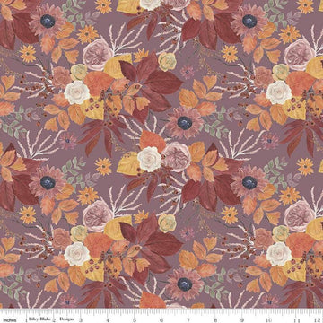 Image of the Evening on the Prairie Main Grape quilting cotton fabric by Modern Prairie for Riley Blake Designs. Features flowers on a purple background. Cute Little Fabric Shop