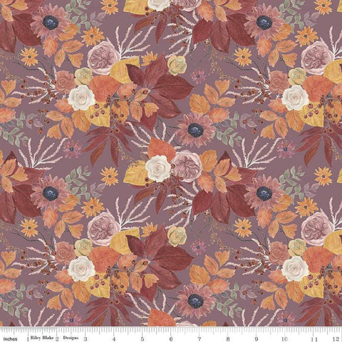 Image of the Evening on the Prairie Main Grape quilting cotton fabric by Modern Prairie for Riley Blake Designs. Features flowers on a purple background. Cute Little Fabric Shop