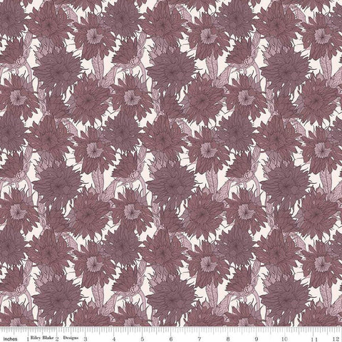 Image of the Evening on the Prairie Sunflower Grape quilting cotton fabric by Modern Prairie for Riley Blake Designs. Features flowers on a purple background. Cute Little Fabric Shop