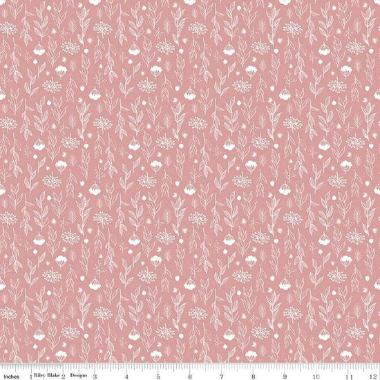 Image of the Evening on the Prairie Silhouette Floral Pink quilting cotton fabric by Modern Prairie for Riley Blake Designs. Features plants on a pink background. Cute Little Fabric Shop