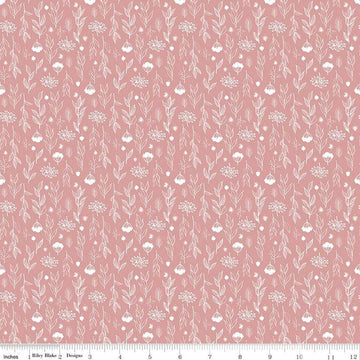 Image of the Evening on the Prairie Silhouette Floral Pink quilting cotton fabric by Modern Prairie for Riley Blake Designs. Features plants on a pink background. Cute Little Fabric Shop