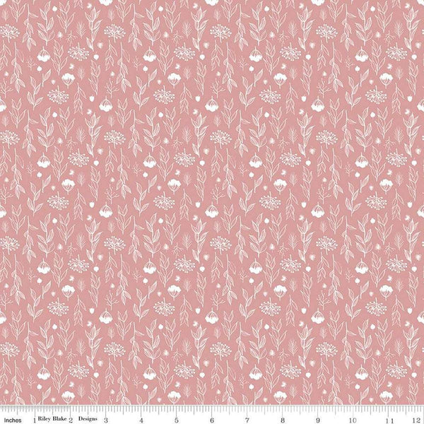 Image of the Evening on the Prairie Silhouette Floral Pink quilting cotton fabric by Modern Prairie for Riley Blake Designs. Features plants on a pink background. Cute Little Fabric Shop