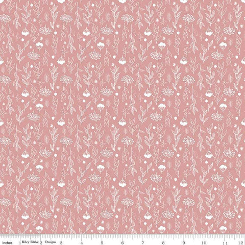 Image of the Evening on the Prairie Silhouette Floral Pink quilting cotton fabric by Modern Prairie for Riley Blake Designs. Features plants on a pink background. Cute Little Fabric Shop
