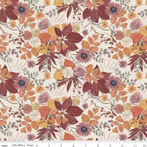 Image of the Evening on the Prairie Main Cream quilting cotton fabric by Modern Prairie for Riley Blake Designs. Features flowers on an off-white background. Cute Little Fabric Shop