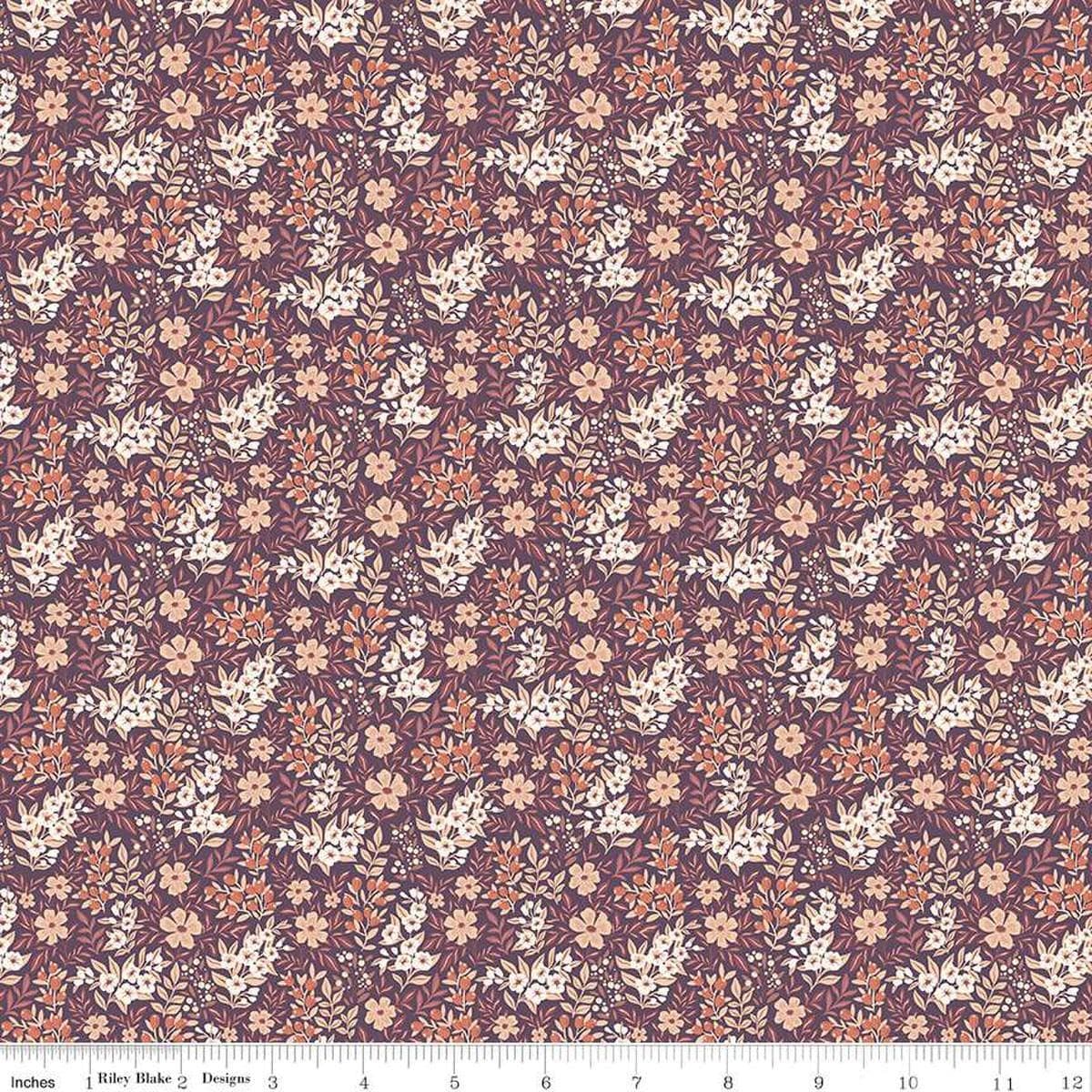 Image of the Evening on the Prairie Ditsy Floral Purple quilting cotton fabric by Modern Prairie for Riley Blake Designs. Features flowers on a purple background. Cute Little Fabric Shop