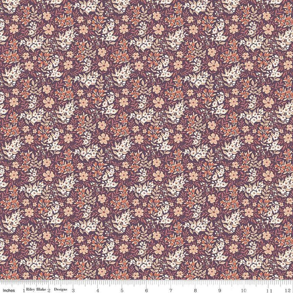 Image of the Evening on the Prairie Ditsy Floral Purple quilting cotton fabric by Modern Prairie for Riley Blake Designs. Features flowers on a purple background. Cute Little Fabric Shop