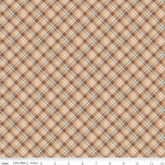 Image of the Evening on the Prairie Plaid Sienna quilting cotton fabric by Modern Prairie for Riley Blake Designs. Features plaid on an orange background. Cute Little Fabric Shop