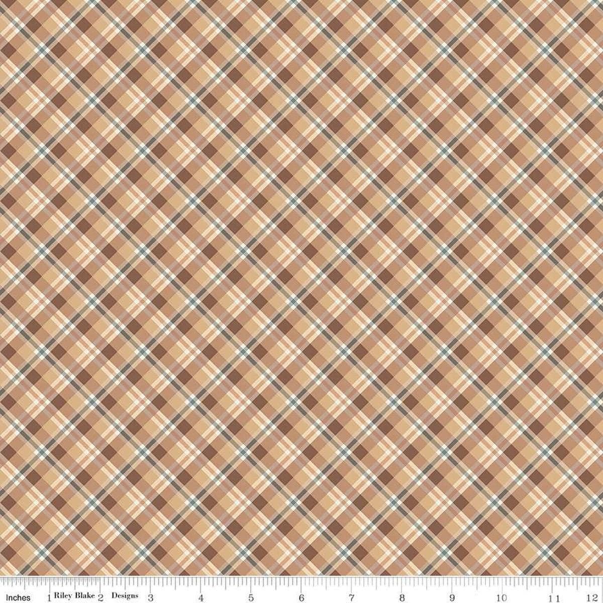 Image of the Evening on the Prairie Plaid Sienna quilting cotton fabric by Modern Prairie for Riley Blake Designs. Features plaid on an orange background. Cute Little Fabric Shop