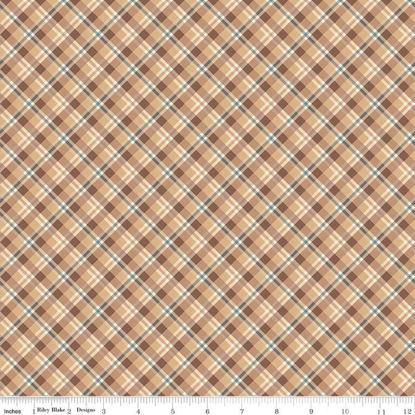 Image of the Evening on the Prairie Plaid Sienna quilting cotton fabric by Modern Prairie for Riley Blake Designs. Features plaid on an orange background. Cute Little Fabric Shop