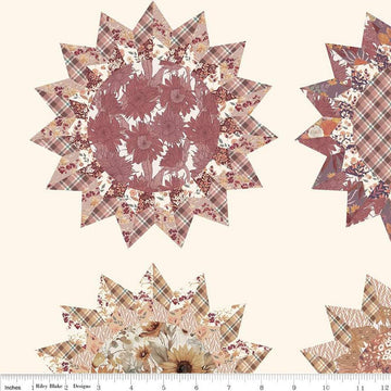 Image of the Evening on the Prairie Sunflowers Cheater Print Cream quilting cotton fabric by Modern Prairie for Riley Blake Designs. Features flowers on an off-white background. Cute Little Fabric Shop