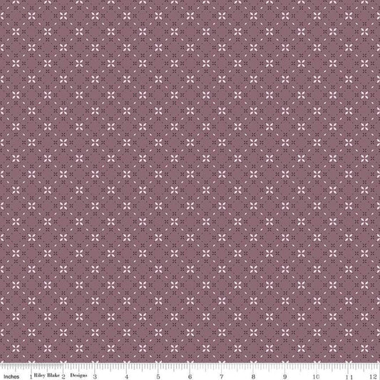 Image of the Evening on the Prairie Geo Floral Grape quilting cotton fabric by Modern Prairie for Riley Blake Designs. Features geometric designs on a purple background. Cute Little Fabric Shop