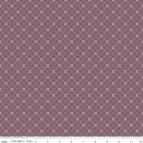 Image of the Evening on the Prairie Geo Floral Grape quilting cotton fabric by Modern Prairie for Riley Blake Designs. Features geometric designs on a purple background. Cute Little Fabric Shop