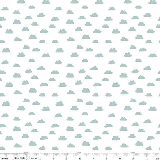 Image of the Baby Boy Clouds White quilting cotton fabric by Lori Whitlock for Riley Blake Designs. Features clouds on a white background. Cute Little Fabric Shop