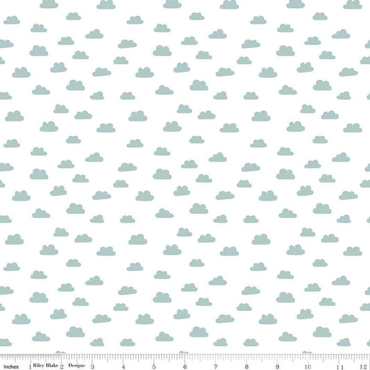Image of the Baby Boy Clouds White quilting cotton fabric by Lori Whitlock for Riley Blake Designs. Features clouds on a white background. Cute Little Fabric Shop