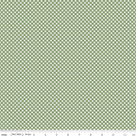 Image of the Baby Boy Gingham Basil quilting cotton fabric by Lori Whitlock for Riley Blake Designs. Features plaid on a green background. Cute Little Fabric Shop