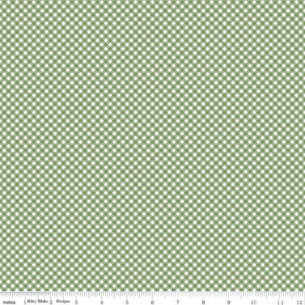 Image of the Baby Boy Gingham Basil quilting cotton fabric by Lori Whitlock for Riley Blake Designs. Features plaid on a green background. Cute Little Fabric Shop