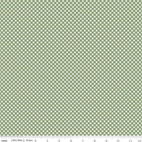 Image of the Baby Boy Gingham Basil quilting cotton fabric by Lori Whitlock for Riley Blake Designs. Features plaid on a green background. Cute Little Fabric Shop