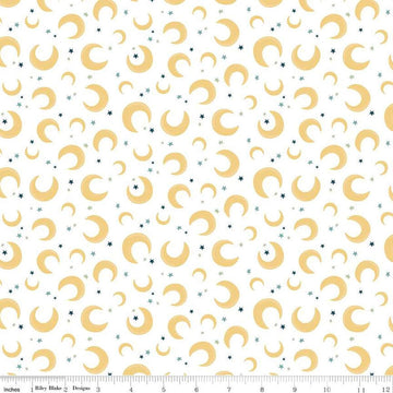 Image of the Baby Boy Moons White quilting cotton fabric by Lori Whitlock for Riley Blake Designs. Features moons on a white background. Cute Little Fabric Shop