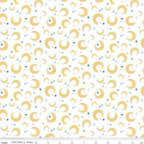 Image of the Baby Boy Moons White quilting cotton fabric by Lori Whitlock for Riley Blake Designs. Features moons on a white background. Cute Little Fabric Shop