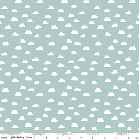 Image of the Baby Boy Clouds Blue quilting cotton fabric by Lori Whitlock for Riley Blake Designs. Features clouds on a blue background. Cute Little Fabric Shop