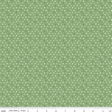 Image of the Baby Boy Stars Basil quilting cotton fabric by Lori Whitlock for Riley Blake Designs. Features stars on a green background. Cute Little Fabric Shop