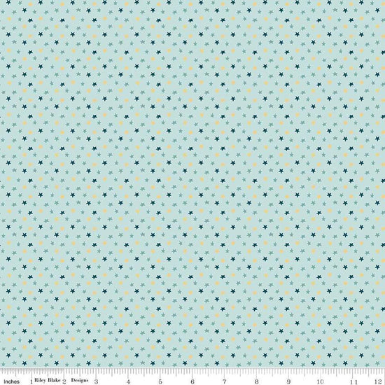 Image of the Baby Boy Stars Blue quilting cotton fabric by Lori Whitlock for Riley Blake Designs. Features stars on a blue background. Cute Little Fabric Shop