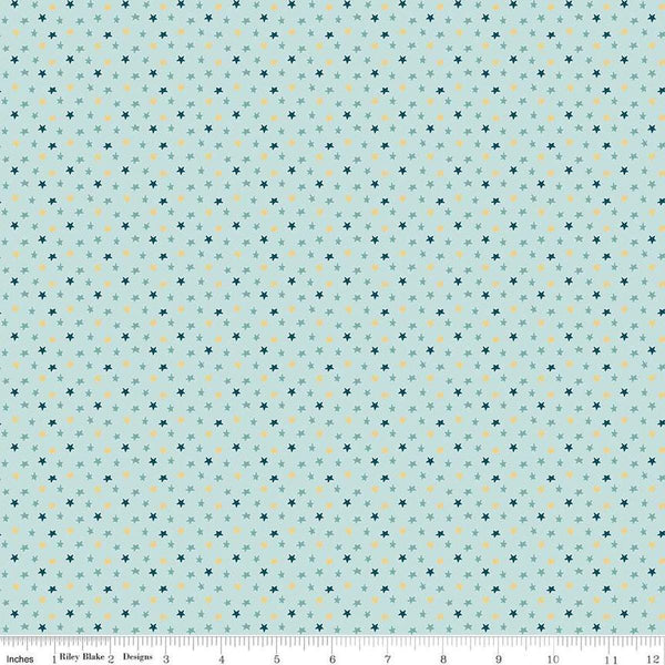Image of the Baby Boy Stars Blue quilting cotton fabric by Lori Whitlock for Riley Blake Designs. Features stars on a blue background. Cute Little Fabric Shop
