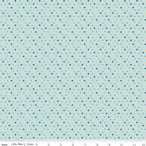 Image of the Baby Boy Stars Blue quilting cotton fabric by Lori Whitlock for Riley Blake Designs. Features stars on a blue background. Cute Little Fabric Shop