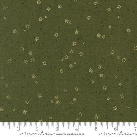 Images of Foraged Found Stardust Pine quilting cotton fabric by Fancy That Design House for Moda Fabrics. Features starts on a green background. Cute Little Fabric Shop