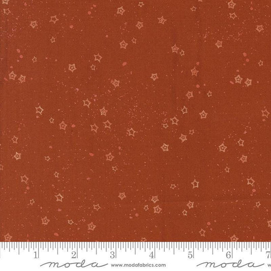 Images of Foraged Found Stardust Spice quilting cotton fabric by Fancy That Design House for Moda Fabrics. Features starts on a red background. Cute Little Fabric Shop