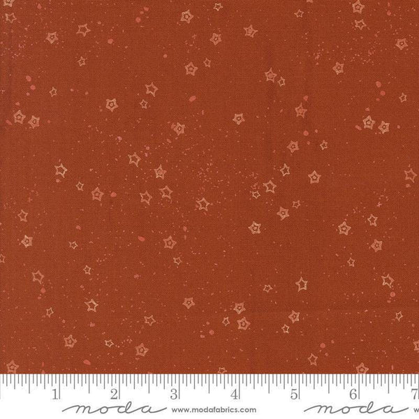 Images of Foraged Found Stardust Spice quilting cotton fabric by Fancy That Design House for Moda Fabrics. Features starts on a red background. Cute Little Fabric Shop